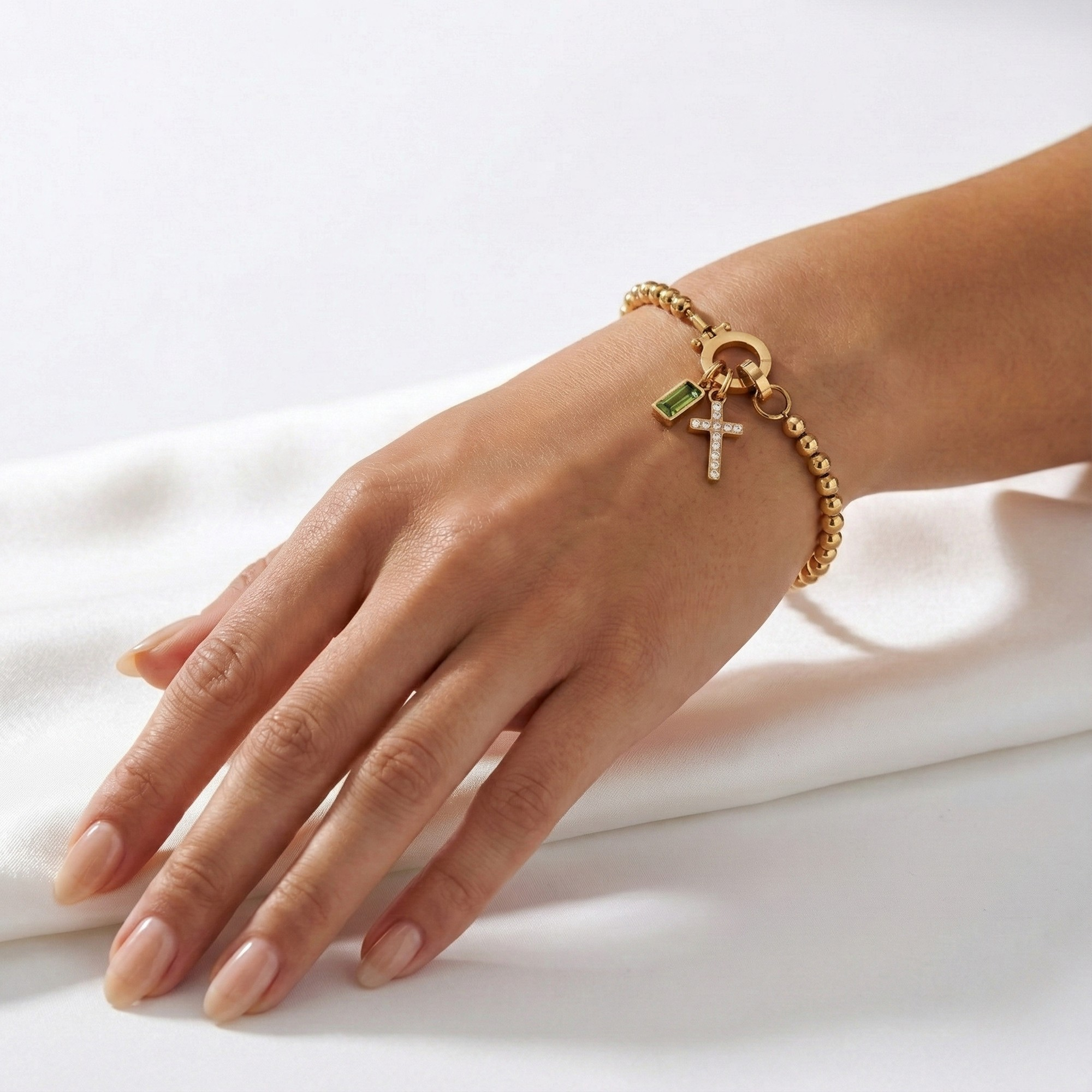 AX kroglice zapestnica s križem in rojstnim kamnom