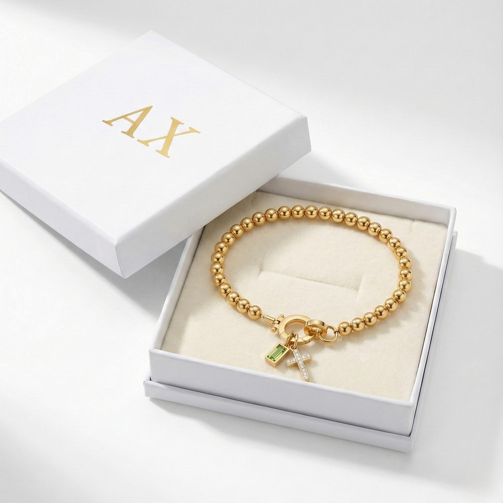 AX kroglice zapestnica s križem in rojstnim kamnom