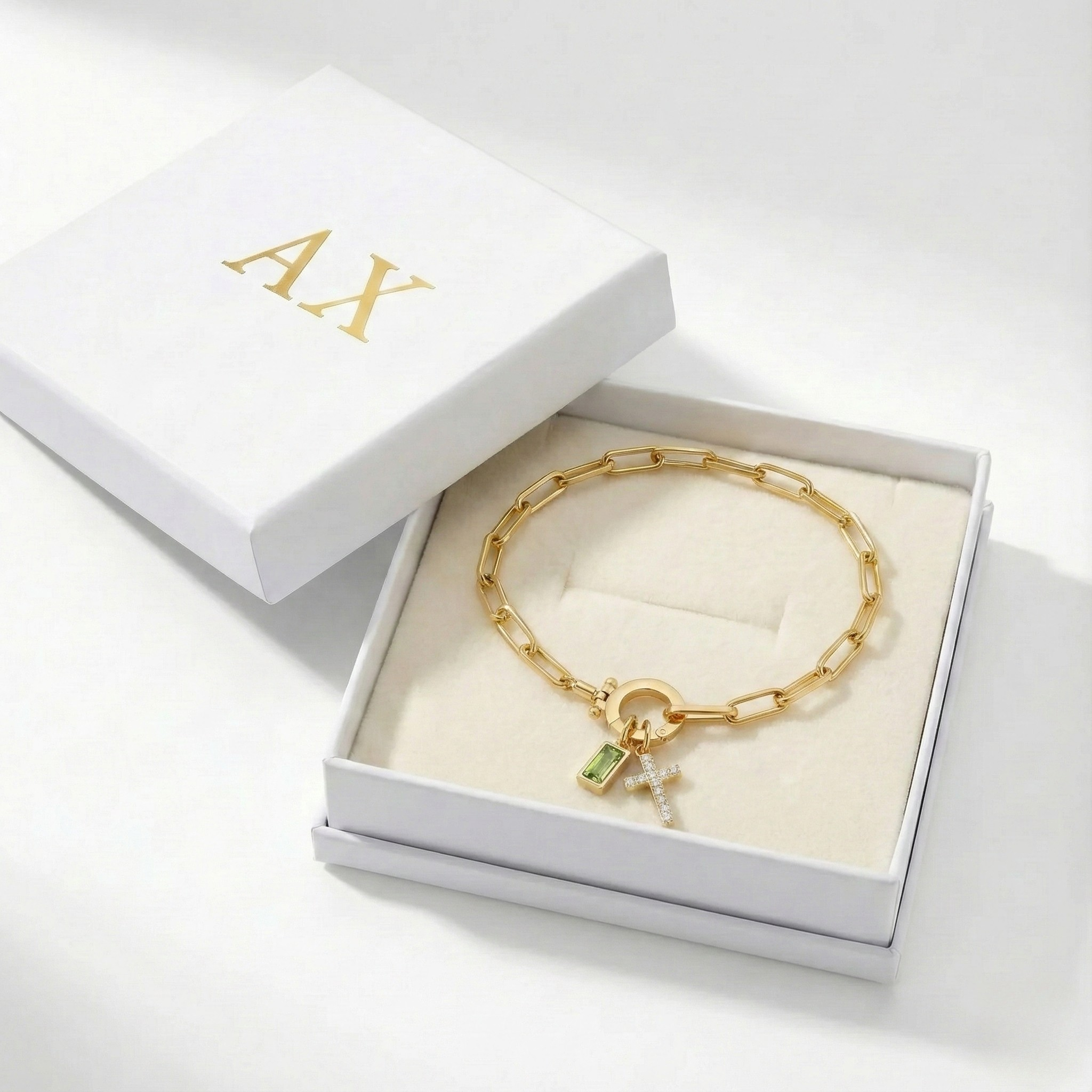 AX papirnata sponka zapestnica s križem in rojstnim kamnom